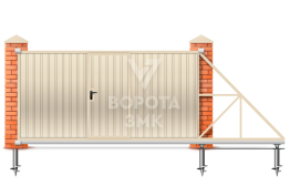 Откатные ворота 5 метров с калиткой 5000×2800 ЗМК-7966